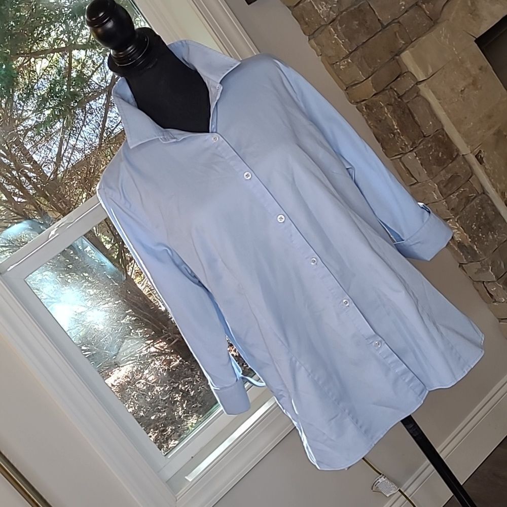 Superior Uniform Sky Blue Quarter Sleeved Button Down Top